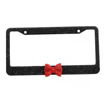 Car Accessories Black Bling License Plate Frame With Bow