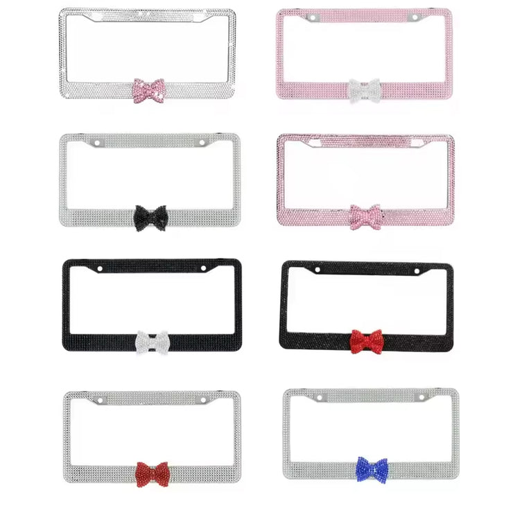 Car Accessories Black Bling License Plate Frame With Bow